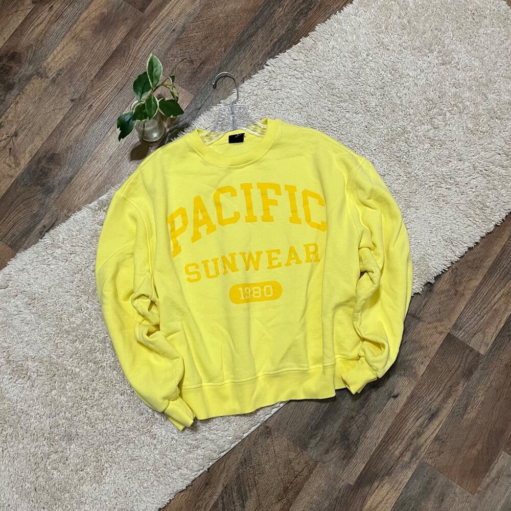 Pacsun Size Small Oversized Yellow Crewneck Cropped Pullover Sweatshirt